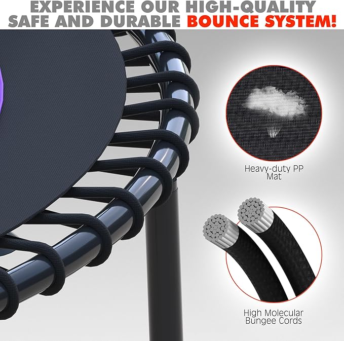 Kanchimi 550 LBS Foldable Mini Trampoline, 40" Fitness Trampoline Without armrests/U Shape Adjustable Foam Handle, Stable&Quiet Exercise Rebounder for Adults Indoor/Outdoor Workout