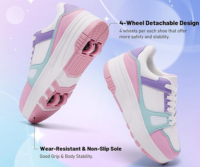 Roller Skate Shoes for Kids Girls Boys Detachable Wheeled Fashion Sneakers