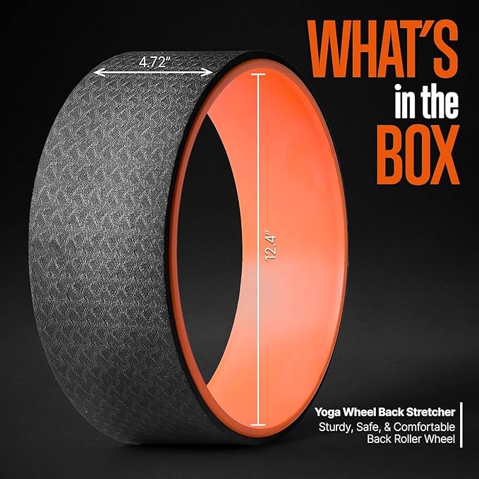 SQUATZ Yoga Wheel Back Stretcher, 12.4’’ x 4.72’’ Back Roller for Pain Relief & Stretching, Comfortable Cushioned Exterior, Durable ABS Frame, Thick Non-Slip Foam Padding, Supports Up to 777 LBS