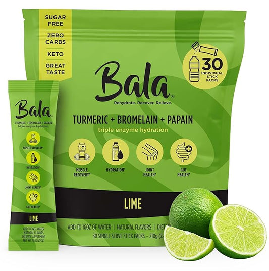 BALA Enzyme Hydration & Sugar-Free Drink Mix Powder - May contributes to Overall Wellness - Lime 0.25oz (30 Count)
