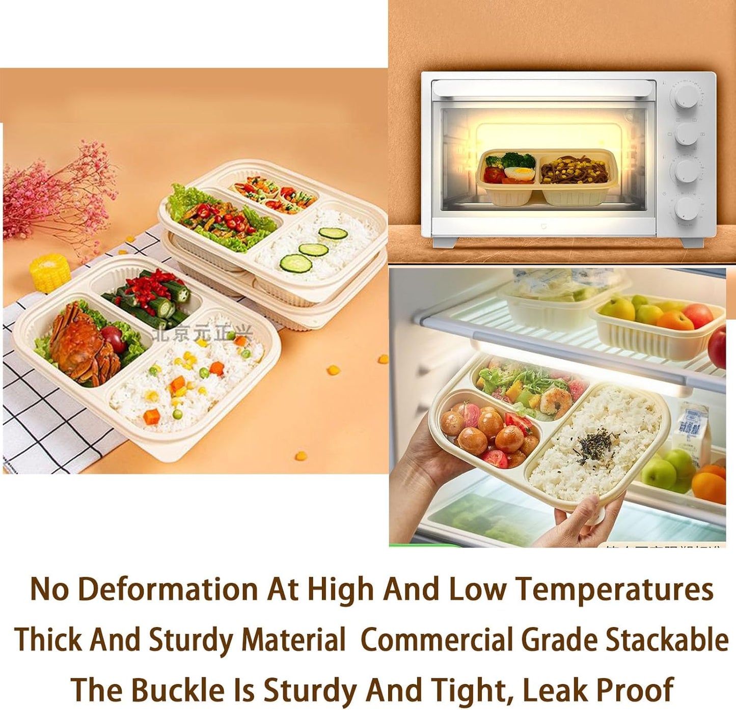 30 Pack of 3-Compartment Disposable Meal Prep Container, 36 Ounce Pre Meal Container, Food Storage Bento Box. Reusable Takeaway Container, Stackable, Microwave Refrigerator Safe.