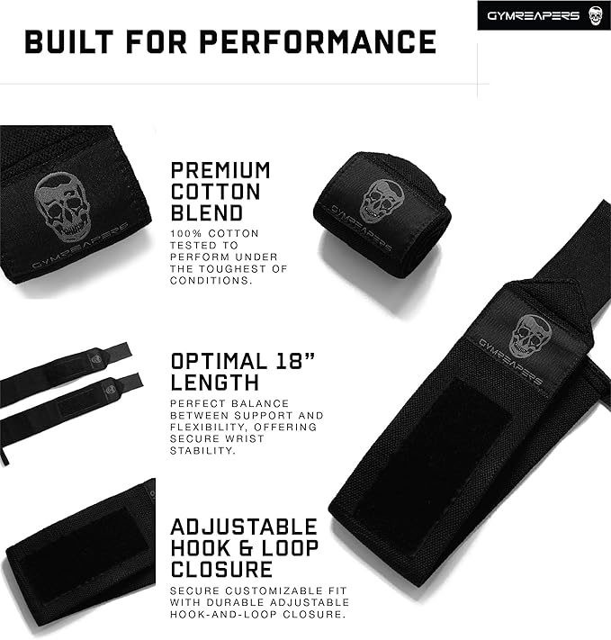 Gymreapers Weightlifting Wrist Wraps (IPF Approved) 18" Professional Quality Wrist Support with Heavy Duty Thumb Loop - Best Wrap for Powerlifting Competition, Strength Training, Bodybuilding