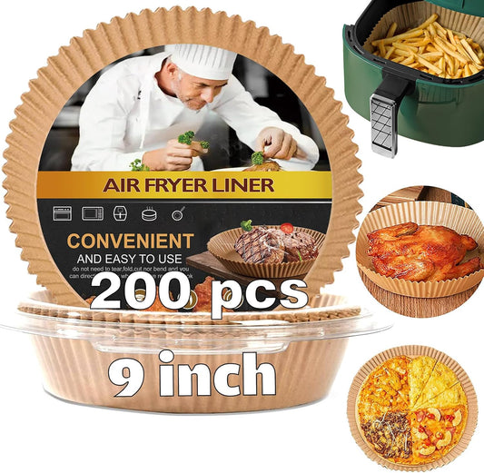 Ninja Power XL Gourmia Air Fryer Disposable Paper Liners - 200pcs, 9 Inch Round Parchment Liners for 4/5/6 qt Air Fryers, Baking Paper for Oven & Microwave
