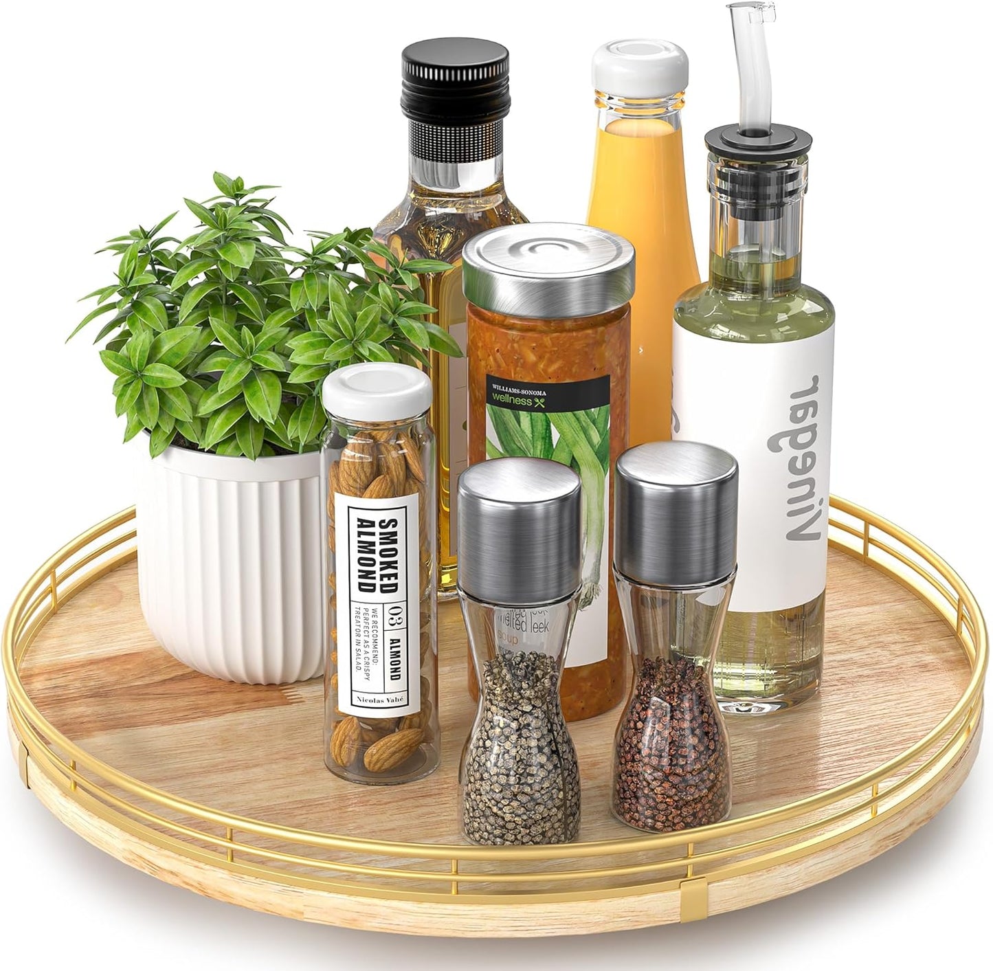 Farmhouse Oak 13" Lazy Susan Turntable Organizer for Cabinet, Round Wooden Lazy Susan Organization and Storage for Dining Table, Pantry, Kitchen, Countertop, Cupboard,Home Decor