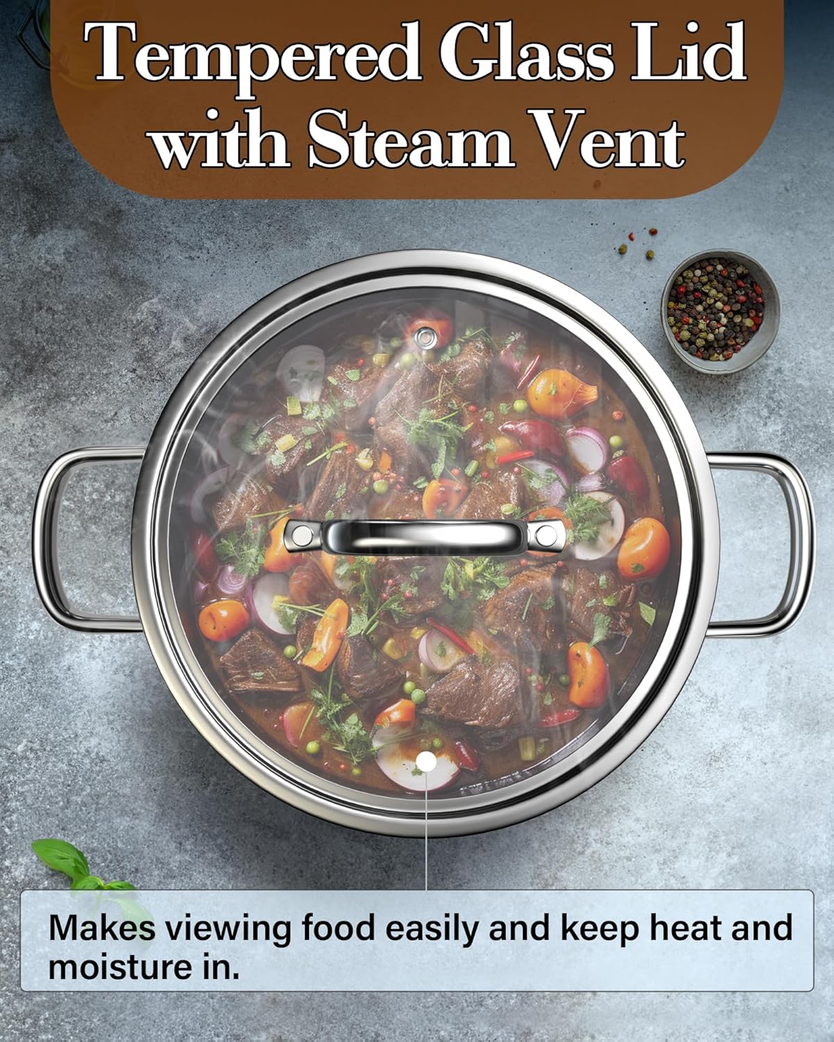 Cook N Home Stainless Steel Stockpot with Lid 12 Quart, Tri-Ply Clad Large Capacity Soup Pot, Induction Cooking pot, Silver