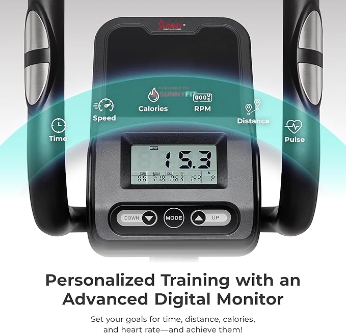 Sunny Health & Fitness Smart Upright Elliptical w/Pulse Sensor Built-in, Indoor Full-Body Cross-Training & Cardio Exercise Machine for Home, Free SunnyFit App Connection, Optional Long Stride Length