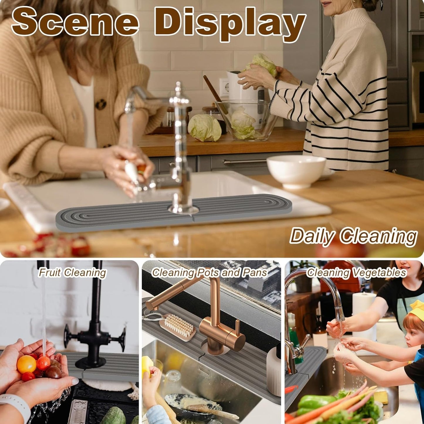 Faucet Mat for Kitchen Sink, Diatomite Super Absorbent Fast Drying Stone Sink Tray for Bathroom Kitchen Sink Splash Guard(Round Dark Grey,23.6x3.9in)