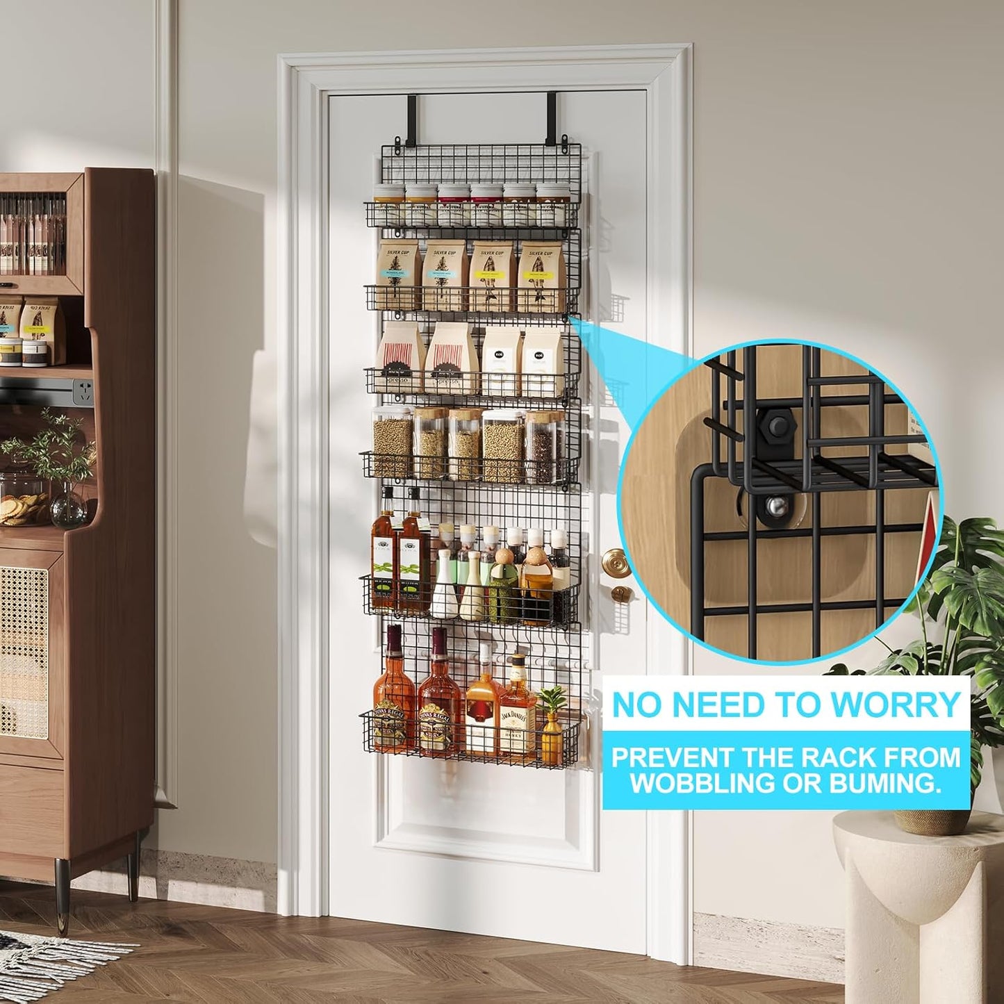 JKsmart High Capacity 6-Tier Spice Rack Organizer with Door Hook, Wall-Mounted & Over-the-Door for Kitchen Pantry Cabinet - Black