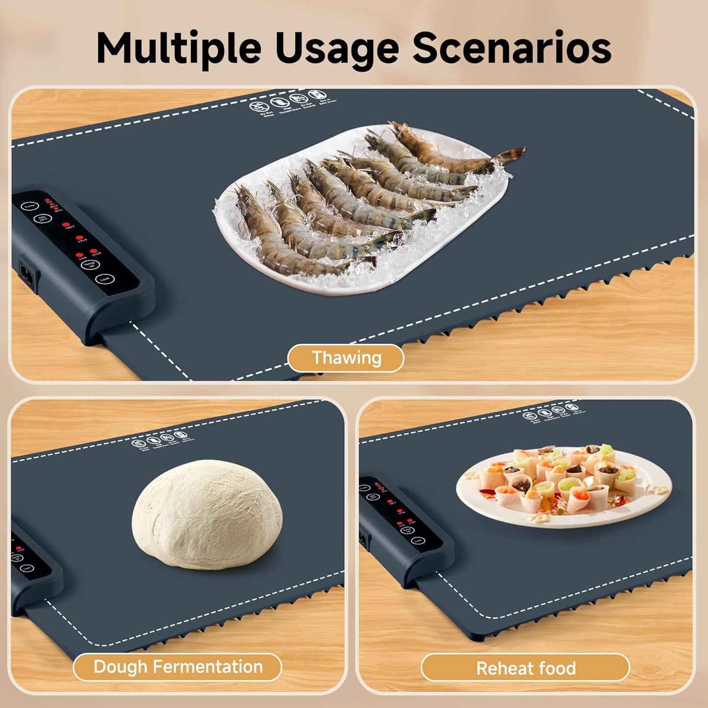 Food Warming Mat- Foldable Warming Mat for Food with Adjustable Temperature Control Time Moders Locking Function Electric Warming Tray for Parties,Home,Travel,Buffet Dark Blue