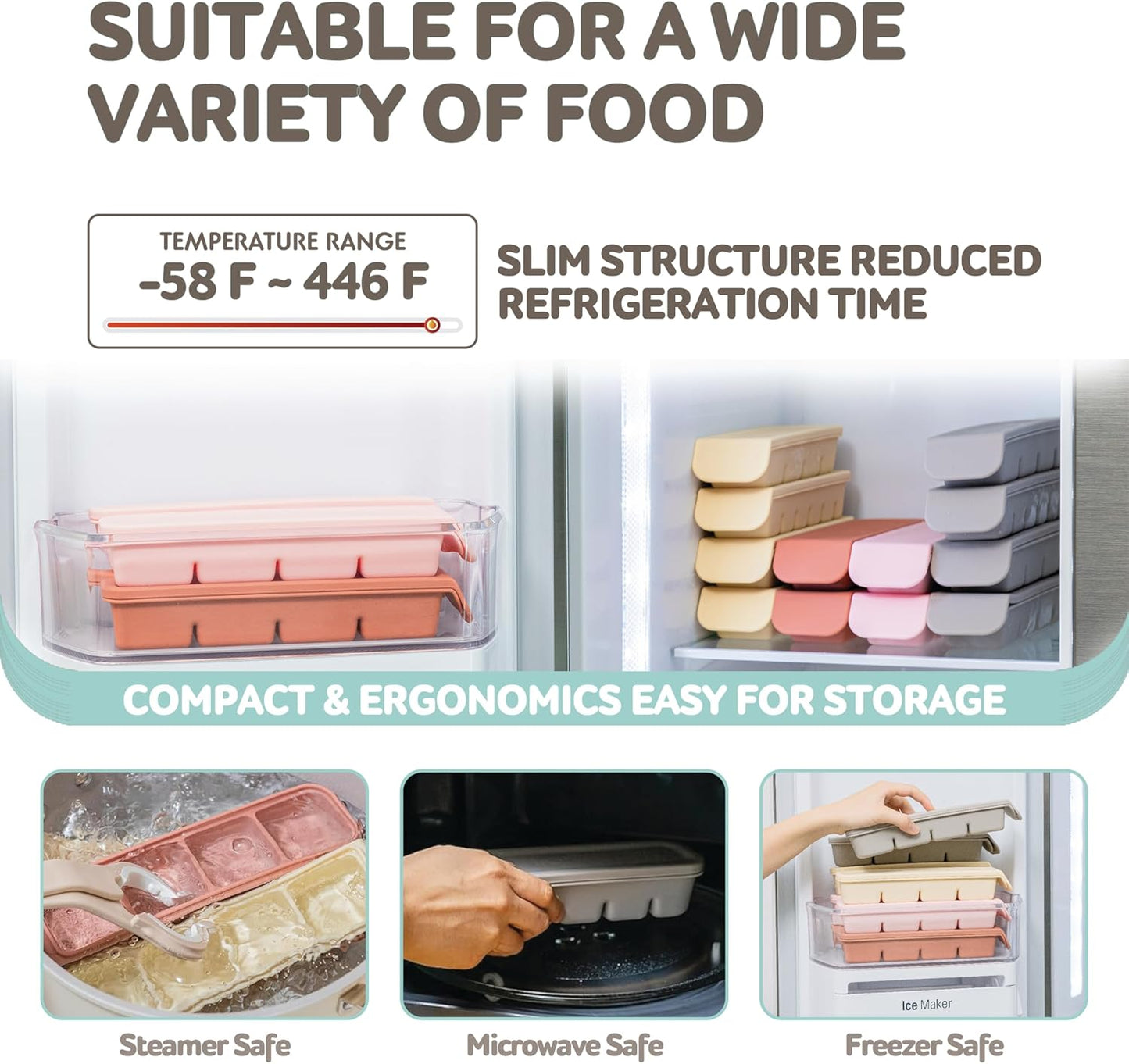 Silicone Freezer Trays with Lid,2ea 1oz 6 Section-Leak Proof Silicone Freezer molds for Homemade Baby Food Breastmilk, Purees, Vegetables, Fruit, Baby Food Jars Ice Tray with Lid BPA Free Beige