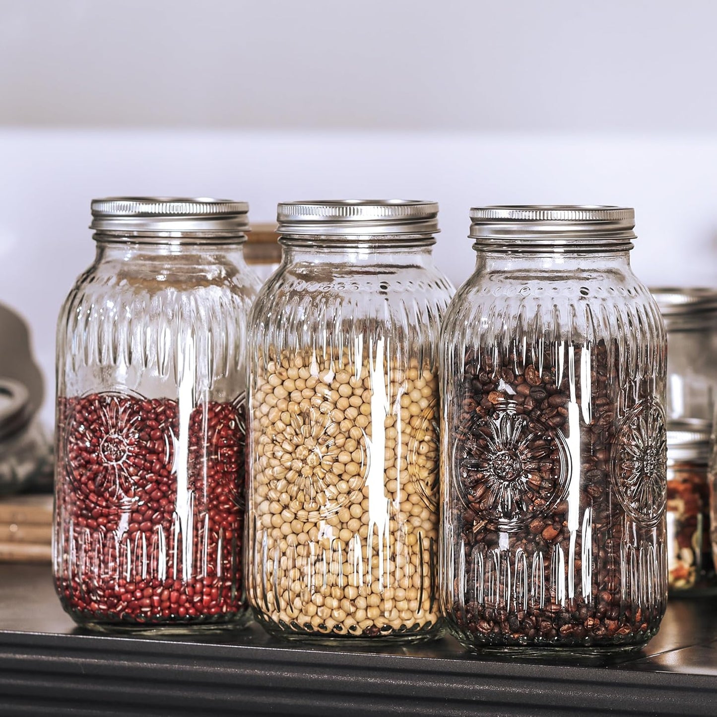 3 Pack Wide Mouth Mason Jars 64 oz - Large Half Gallon Glass Mason Jars with Airtight Lids and Bands for Pickling, Canning, Fermenting and Food Storage, Microwave & Dishwasher Safe