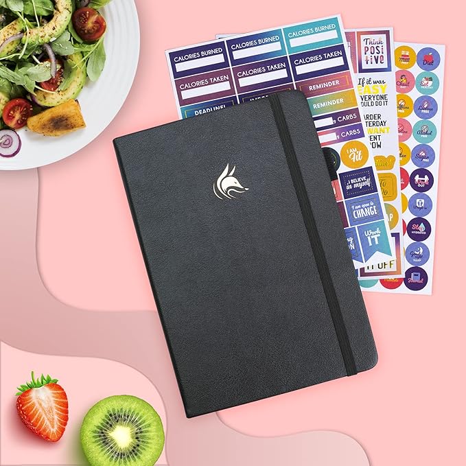 Clever Fox Wellness Planner - Weekly & Daily Health and Wellness Log, Food Journal & Meal Planner Diary for Calorie Counting, Notebook for Medical Condition Tracking, A5-Sized - Silver Black