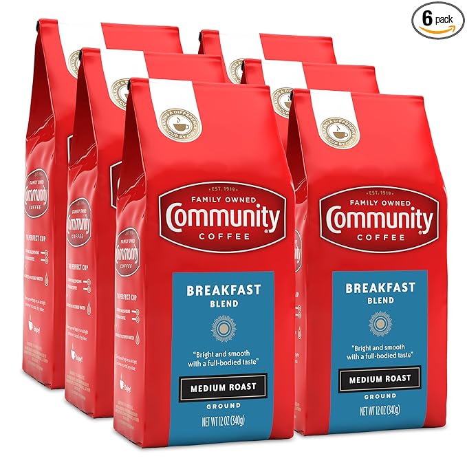 Community Coffee Breakfast Blend 72 Ounces Ground Coffee, Medium Roast, 12 Ounce Bag (Pack of 6)