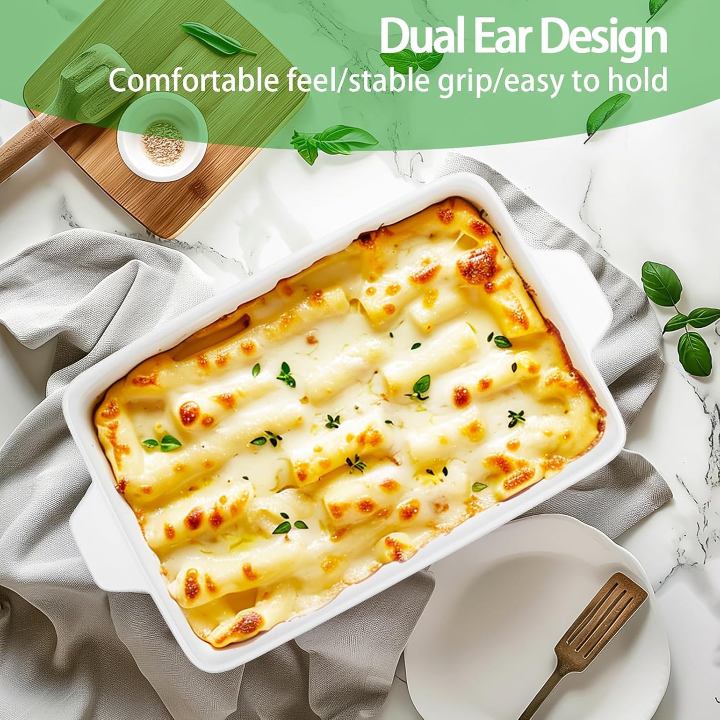 4 QT Baking Dish, Casserole Dishes for Oven, 9x13 Baking Pan with Handles, Lasagna Pan Deep, Ceramic Casserole Dish Oven Safe for Baking, Lasagna, Kitchen, Wedding Gift (White)