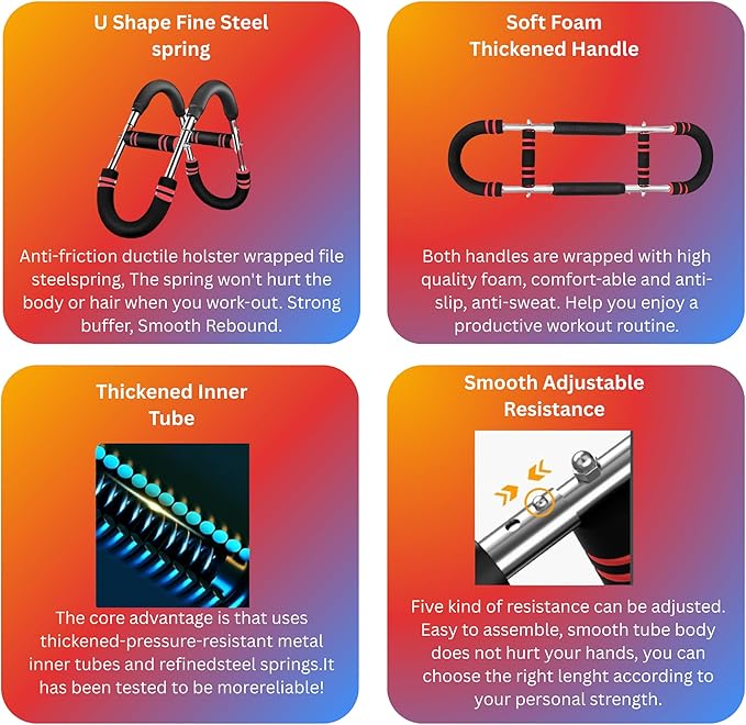 Twister Arm Trainer – Adjustable Resistance Chest Expander & Forearm Strengthener – Steel Core Upper Body Workout Bar for Arms, Wrists, Shoulders & Home Gym Fitness