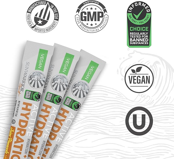 Sunwarrior Hydration Powder Electrolyte Packets Powder B12 Elderberry | Juicy Pineapple Flavored 18 Stick Packs 126g Pouch | Vegan and Plant-Based Sugar Free
