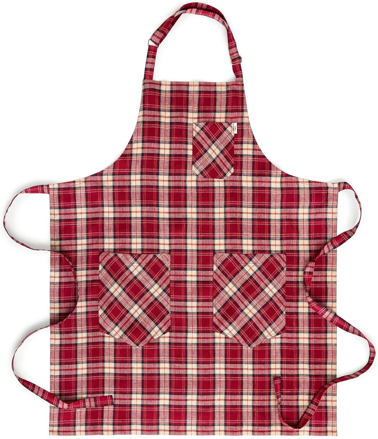 Solino Home Linen Bib Apron for Men & Women - Burgundy Kitchen Apron with Front Pockets - Handcrafted from European Flax