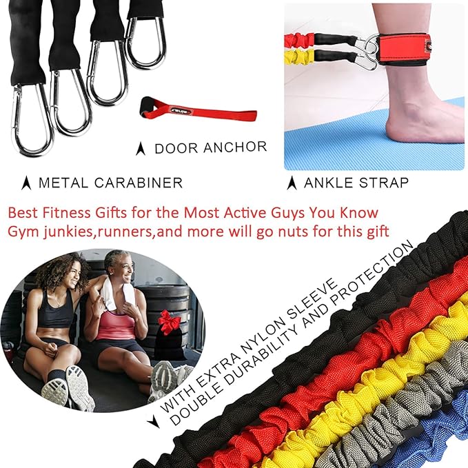 Resistance Bands, 15 Pieces Exercise Elastic Bands Set, 20lbs to 40lbs Resistance Tubes with Heavy Duty Protective Nylon Sleeves Anti-Snap for Fitness SUPALAK