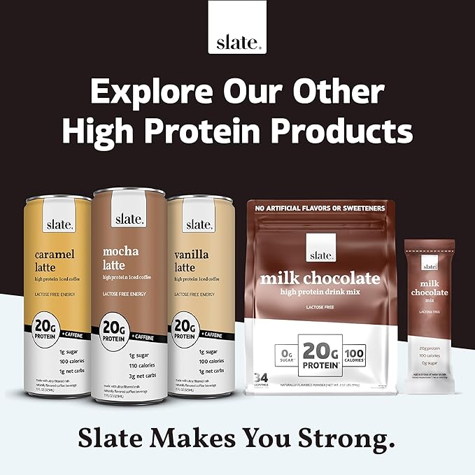 Slate Milk - High Protein Milk Shake - French Vanilla - Lactose Free, 20g Protein, 1g Sugar, 100 Calories, 1g Net Carbs, No Added Sugar - Natural, Breakfast Boost, Post Workout - 11 fl oz, 24 Cans