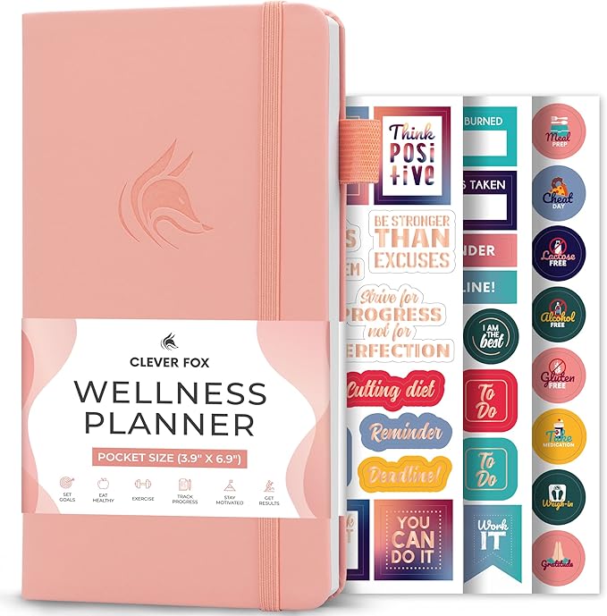 Clever Fox Wellness Planner - Weekly & Daily Health and Wellness Log, Food Journal & Meal Planner Diary for Calorie Counting, Notebook for Medical Condition Tracking – Pocket size (Light Pink)