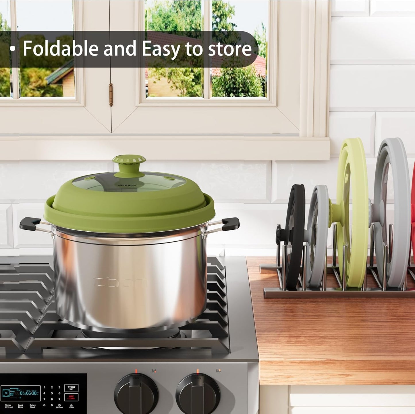 Collapsible Microwave Splatter Cover - Vented Silicone & Glass Lid with Easy-Grip Handle, Fits 6 to 10 Inch Plates & Bowls, 10.8 Inch Diameter, Prevents Splatters & Ensures Even Heating