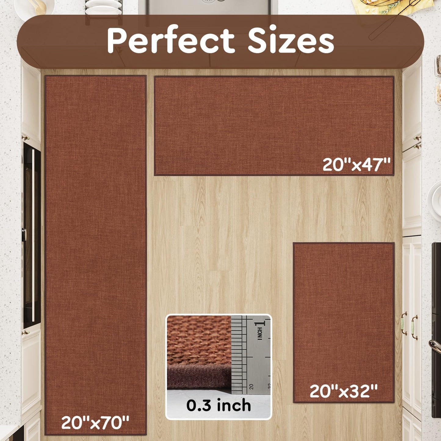 tchdio Kitchen Mats for Floor, Rubber Backed Kitchen Rugs Non Slip Washable, Superior Absorbent Kitchen Runner Rug Easy to Clean, Comfort Kitchen Floor Mat Front of Sink (Burnt Orange, 20" × 47")