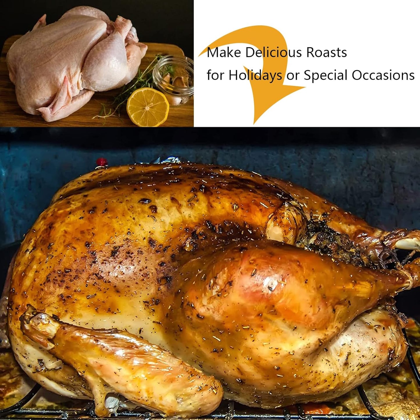 Kitcom Nonstick Roasting Pan with Rack, 16 Inch x 11.5 Inch Rectangular Roaster Set for Roasting Turkey, Chicken, Meat and Veggies, Gray