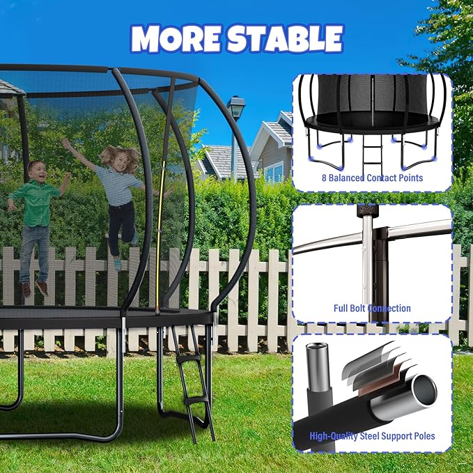 Trampoline 8FT 10FT 12FT 14FT 16FT, Outdoor Trampolines for Kids and Adults, Recreational Trampoline with Enclosure Net & Ladder, Round Trampoline ASTM Approved, 400/450LBS Weight Capacity