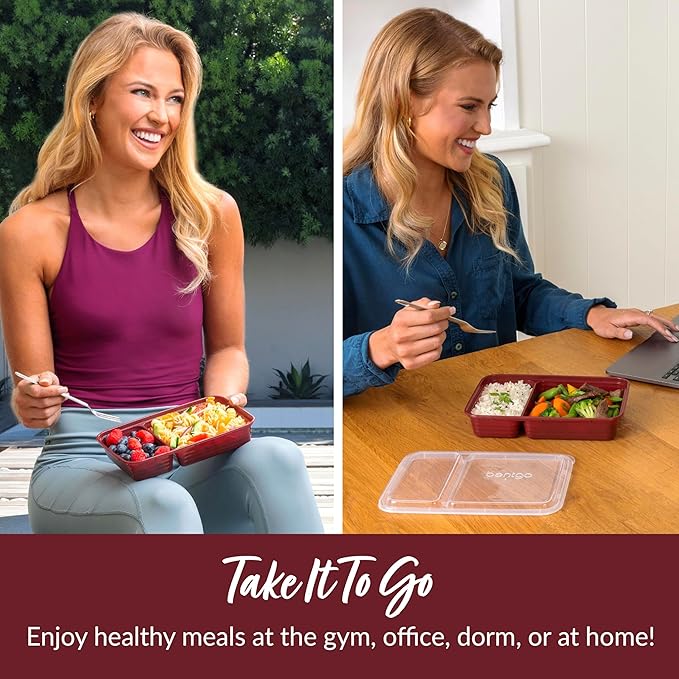 Bentgo 20-Piece Lightweight, Durable, Reusable BPA-Free 2-Compartment Containers - Microwave, Freezer, Dishwasher Safe - Burgundy