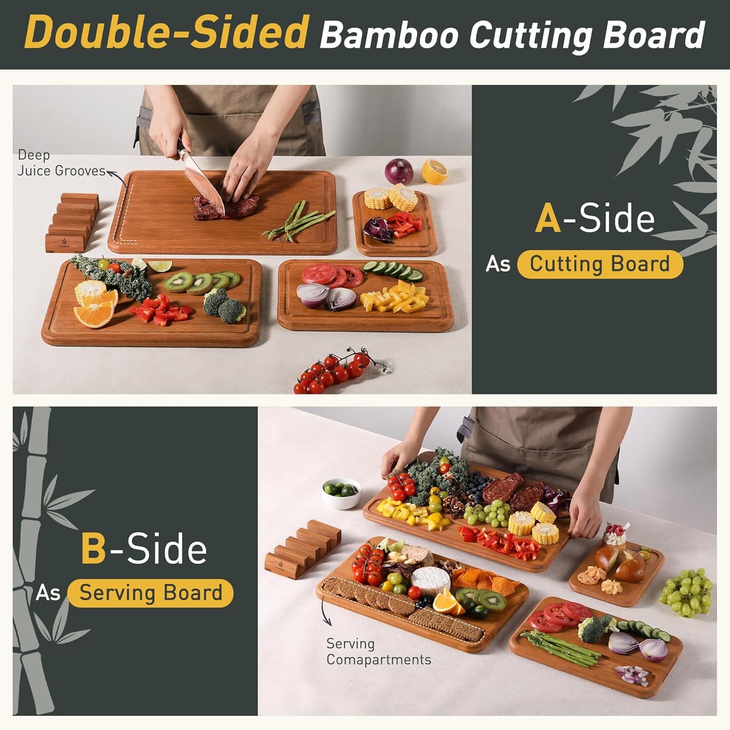 4 Packs Bamboo Cutting Board Set with Holder Over Sink Chopping Board Christmas Xmas Birthday Day Gifts Ideas Grandmother Gigi Granny Nana Glamma Mawmaw Yaya Abuela Abuelita Mamaw Mimi Nonna Oma Meme