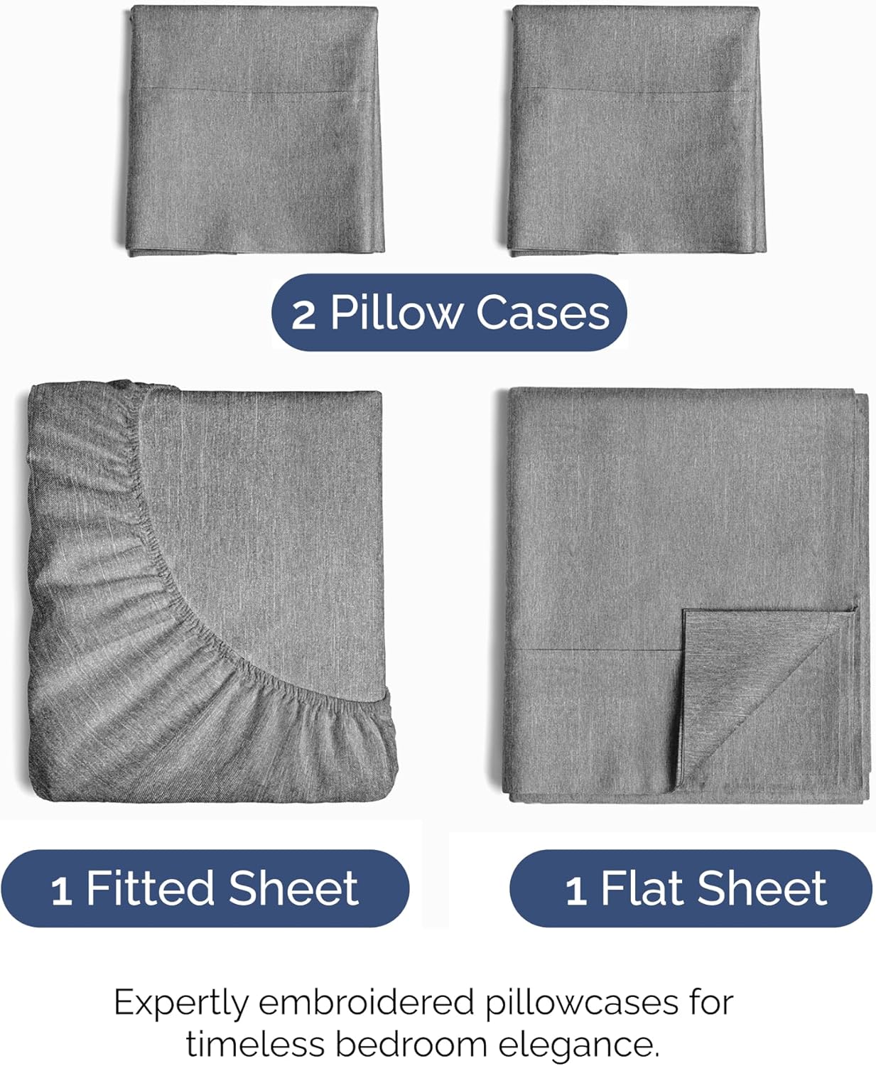 Full Size 4 Piece Sheet Set - Comfy Breathable & Cooling Bed Sheets Set - Hotel Luxury Bedding for Women, Men, Kids, Teens, Boys & Girls - Deep Pockets, Soft & Wrinkle Free - Grey (Heathered Sheets)