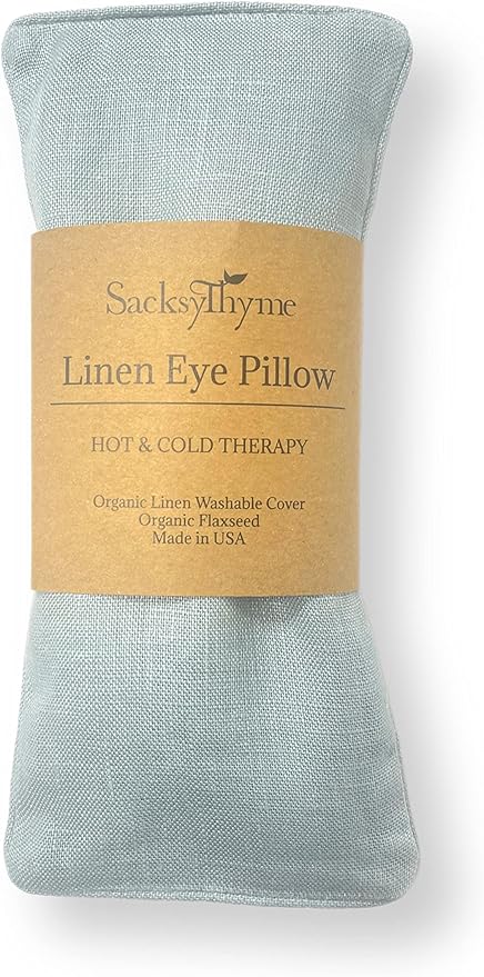 Organic Linen Eye Pillow - Lavender & Flaxseed for Relaxation, Yoga, Stress Relief - Microwavable Heating Pad & Cool Compress - Made in USA - Gifts for Meditation