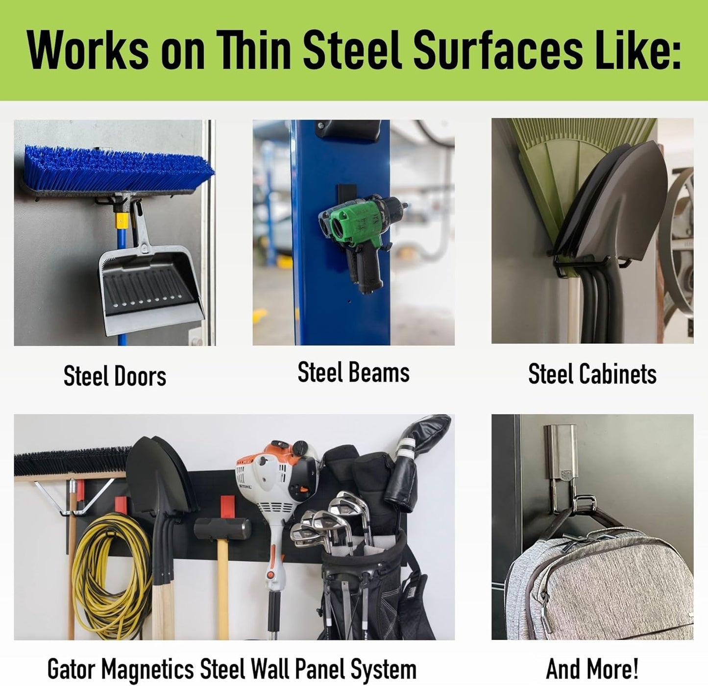 GATOR MAGNETICS MIDI 4 in Open Hooks, 25 lb Heavy Duty Magnetic Hooks for Steel Surfaces, Patented Easy-Release, Non-Slip Grip – Storage & Organization, Garage, Shed, Home, Cleaning Tools - 3 Pack