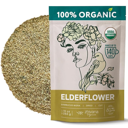 Elderflower Tea (10oz.) - Organic Dried Elderflowers - Elder Flowers Dried Herbs, Te de Sauco, Flor De Sauco Organico - Respiratory Tea - Great for Allergy
