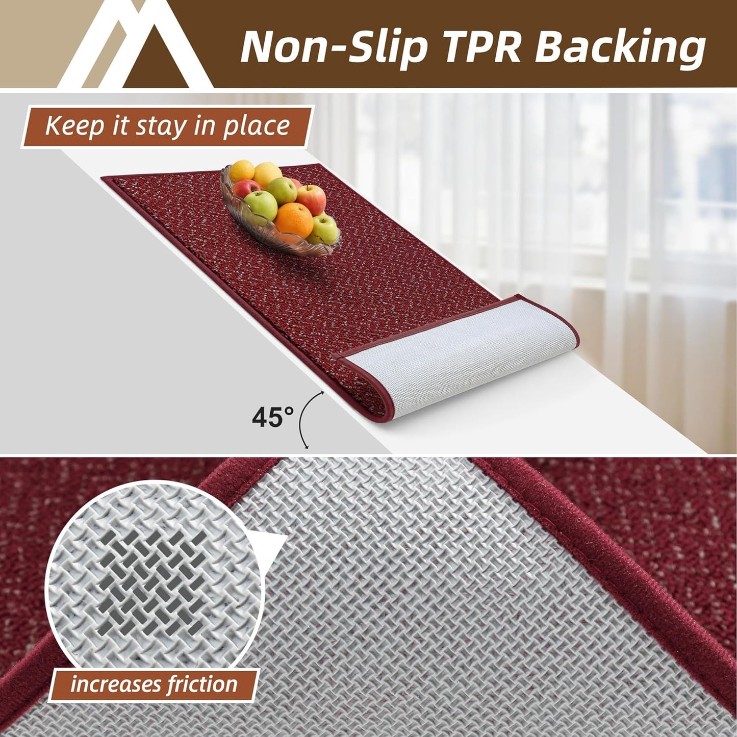 COSY HOMEER Kitchen Rugs 20"x32" Non-Slip Kitchen Mats for Floor Absorbent Stain Resistant Kitchen Floor Mat Machine Washable Rugs for Kitchen,Hallway,Sink,Red