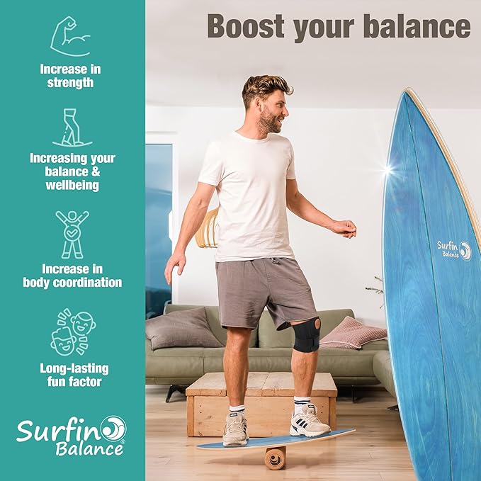 Board - unique board incl. corc roller, corc hemisphere and balance ball - surf balance board - balance training - balance board kids - balance board wood