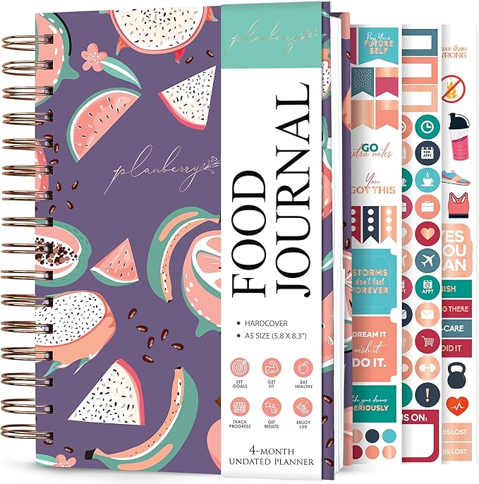 PLANBERRY Food Journal Premium – Nutrition Planner – Diet & Calorie Tracker – Meal & Exercise Diary – Weight Loss Journal (Tropical Fresh)
