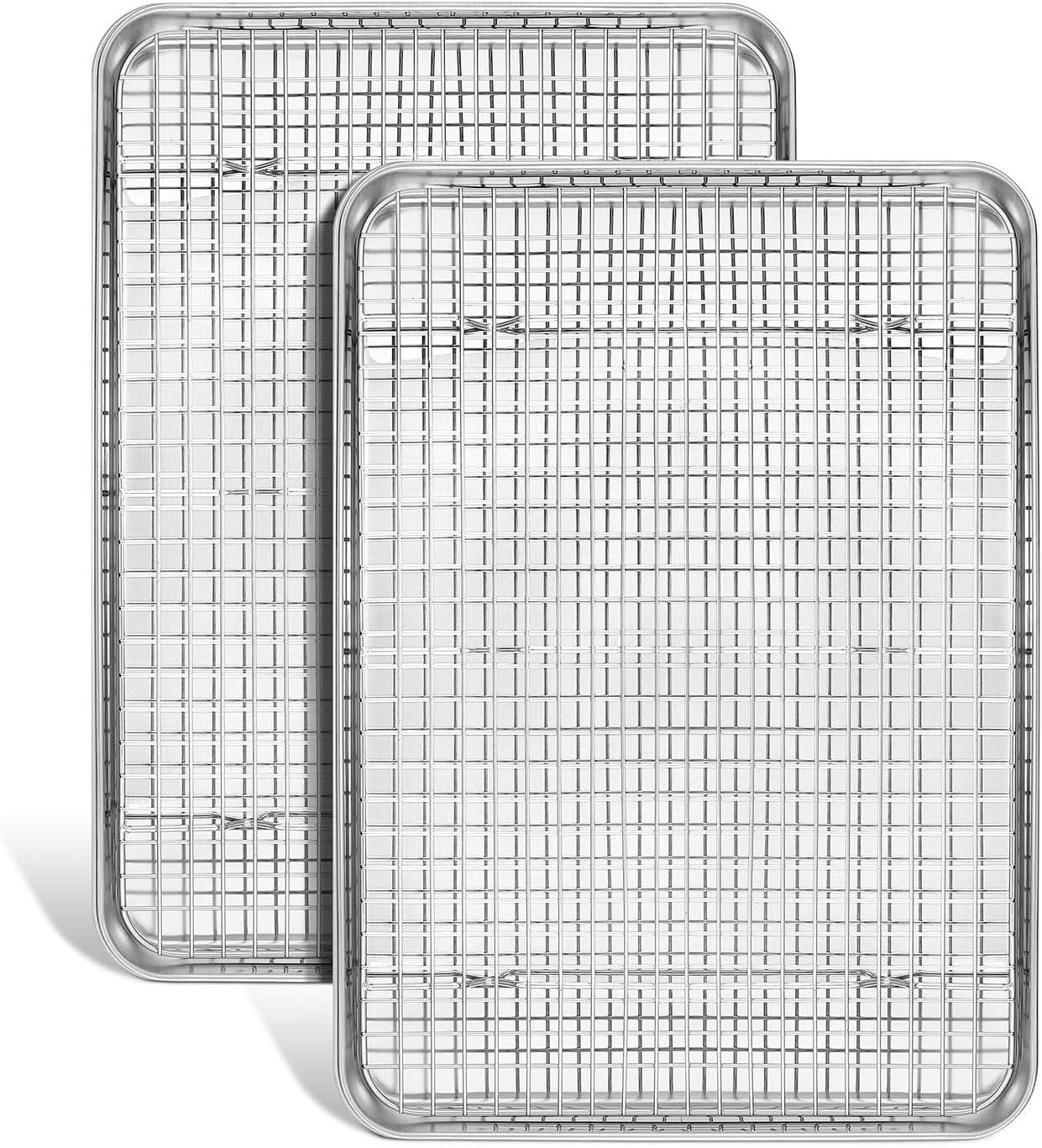 Jelly Roll Pan with Cooling Rack, Leonyo Baking Sheet Pan with Wire Rack, Commercial Stainless Steel & Nonstick Large Cookie Sheet Trays for Oven Cooking, Size 16 x 12 Inch (2 Trays + 2 Racks)