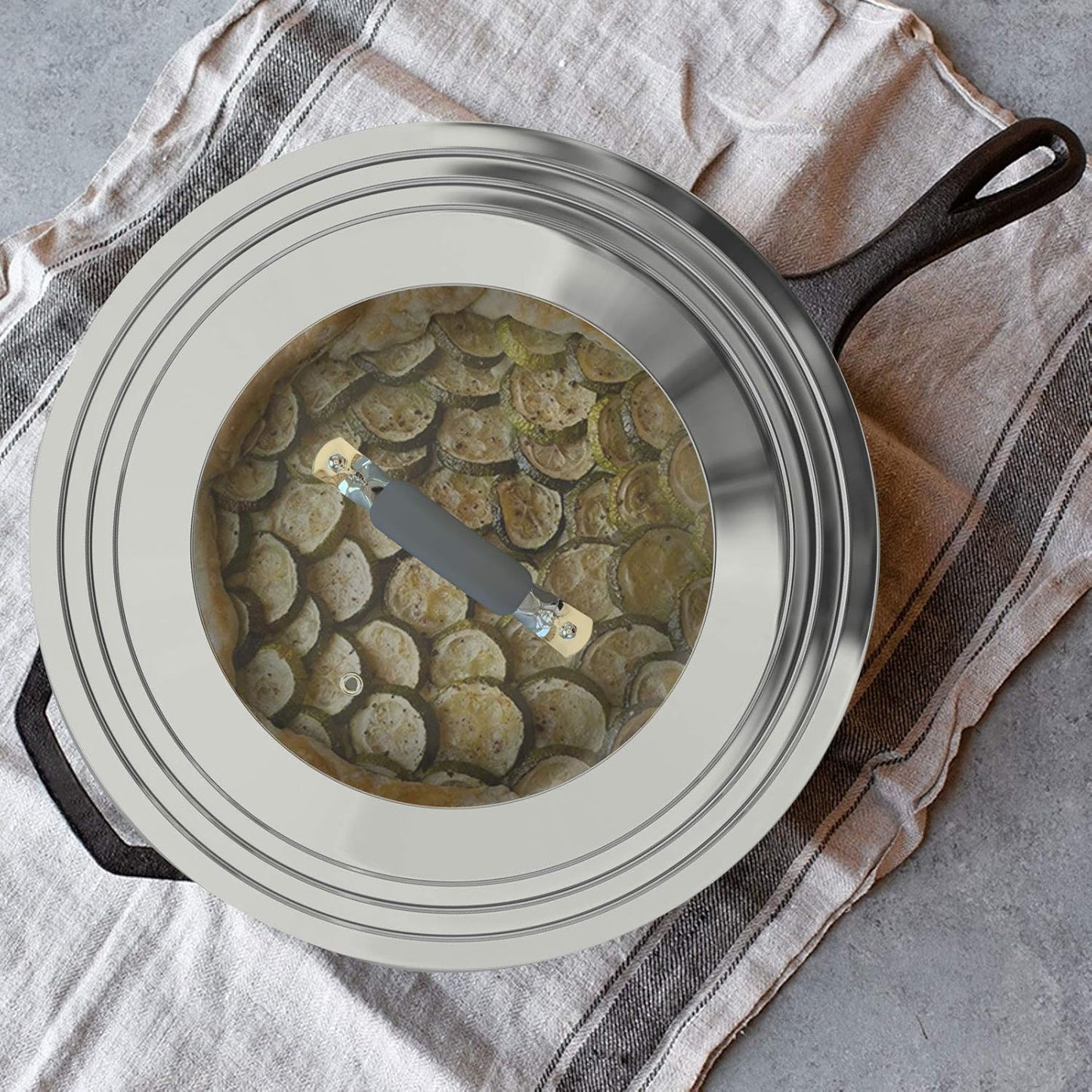 Universal Pans Pots Lid Cover Fit All 8.25 Inch to 12 Inch Pots/Pans/Woks Stainless Steel and Glass Lid with Heat Resistant Knob, Gray