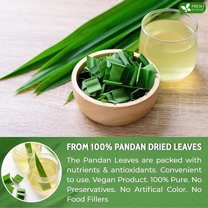 FreshDrinkUS, Premium 8oz Natural Pandan Leaves Dried, 100% Pure Dried Pandan Leaves, Pandan Leaf Tea, No Additives, No Caffeine, Vegan (8 oz Dried Leaves)