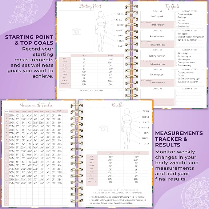 PLANBERRY Food Journal Premium – Nutrition Planner – Diet & Calorie Tracker – Meal & Exercise Diary – Weight Loss Journal (Orange Fresh)