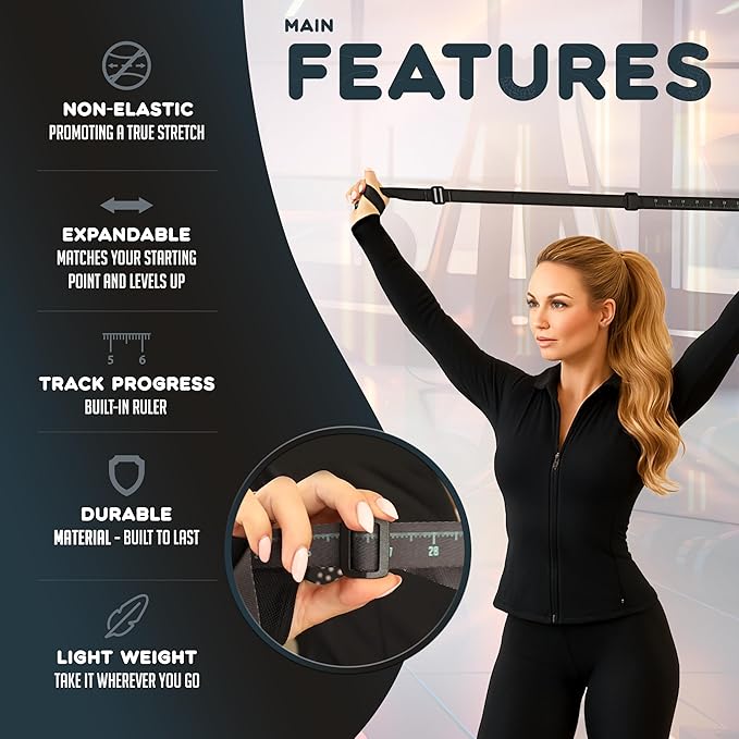 Stretching Strap – Non-Elastic Yoga Strap for Exercise. Stretch Strap for Mobility, Posture Correction & Rehab Stretching Equipment. Yoga Straps for Stretching with Progress Tracker.