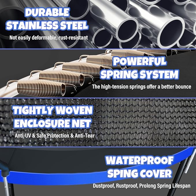 Trampoline 8FT 10FT 12FT 14FT 16FT, Outdoor Trampolines for Kids and Adults, Recreational Trampoline with Enclosure Net & Ladder, Round Trampoline ASTM Approved, 400/450LBS Weight Capacity