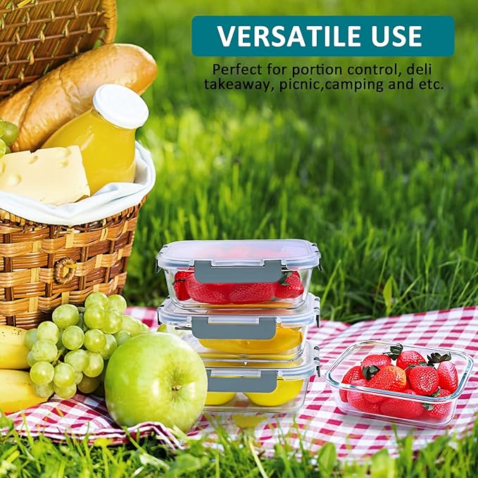 M MCIRCO [5-Packs, 30 Oz] Glass Meal Prep Containers with Snap Locking Lids Glass Food Containers,Airtight Lunch Container,Microwave, Oven, Freezer and Dishwasher