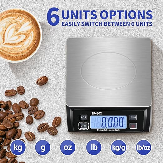 Large Digital Kitchen Scale 30kg/66lb Food Scale for Baking Cooking Stainless Bread Scale with LCD Display Counting Scales for Coins Adapter Included(Stainless Black)