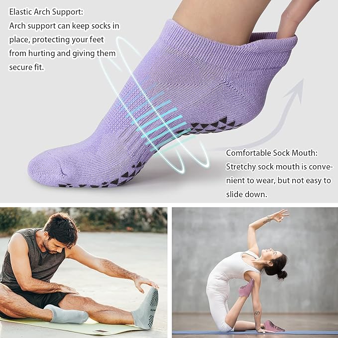 Hylaea Unisex Non Slip Socks with Grip for Yoga, Hospital, Pilates, Barre | Ankle, Cushioned