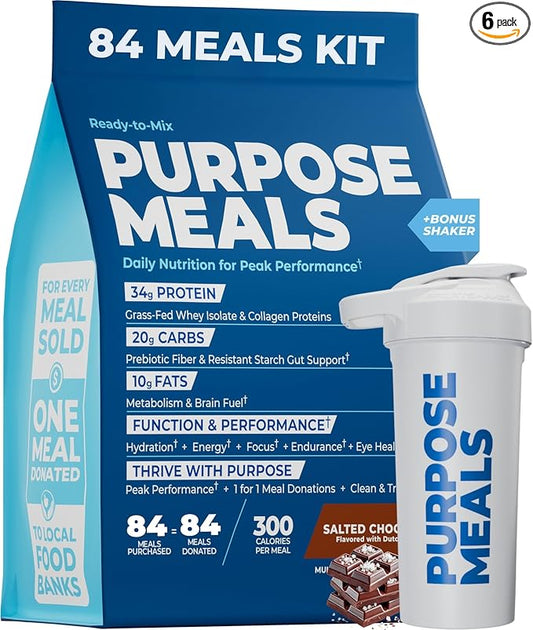 Meal Replacement Shake, Grass Fed Whey Protein Isolate & Collagen Peptides, Creatine Monohydrate, Electrolytes Powder, Prebiotics, Organic Mushrooms, Nootropic Energy Drink (84 Meals Salted Chocolate)