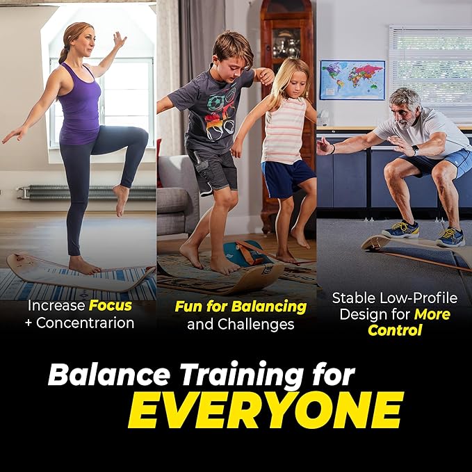 GIBBON SlackBoard - GiBoard Balance Board Kids & Adults - Slackline Balance Trainer - Slack Board Core Workout Equipment Home Gym Training - Standing Desk Exercise - Yoga, Agility, Pilates & More