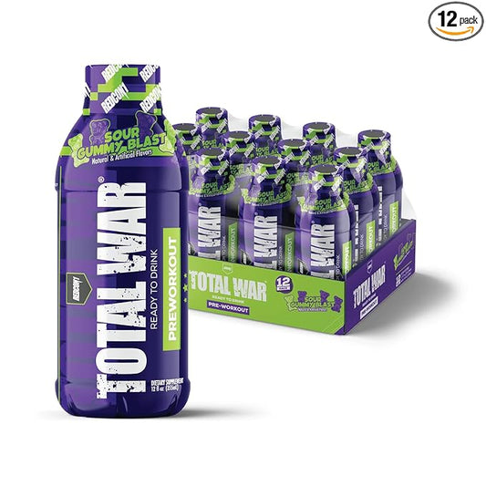 REDCON1 Total War Ready to Drink Preworkout, Sour Gummy Bear - 350mg of Fast Acting RTD Caffeine - Beta Alanine + Citrulline Malate for Increased Pump - Keto Friendly Workout Drink (12 Servings)