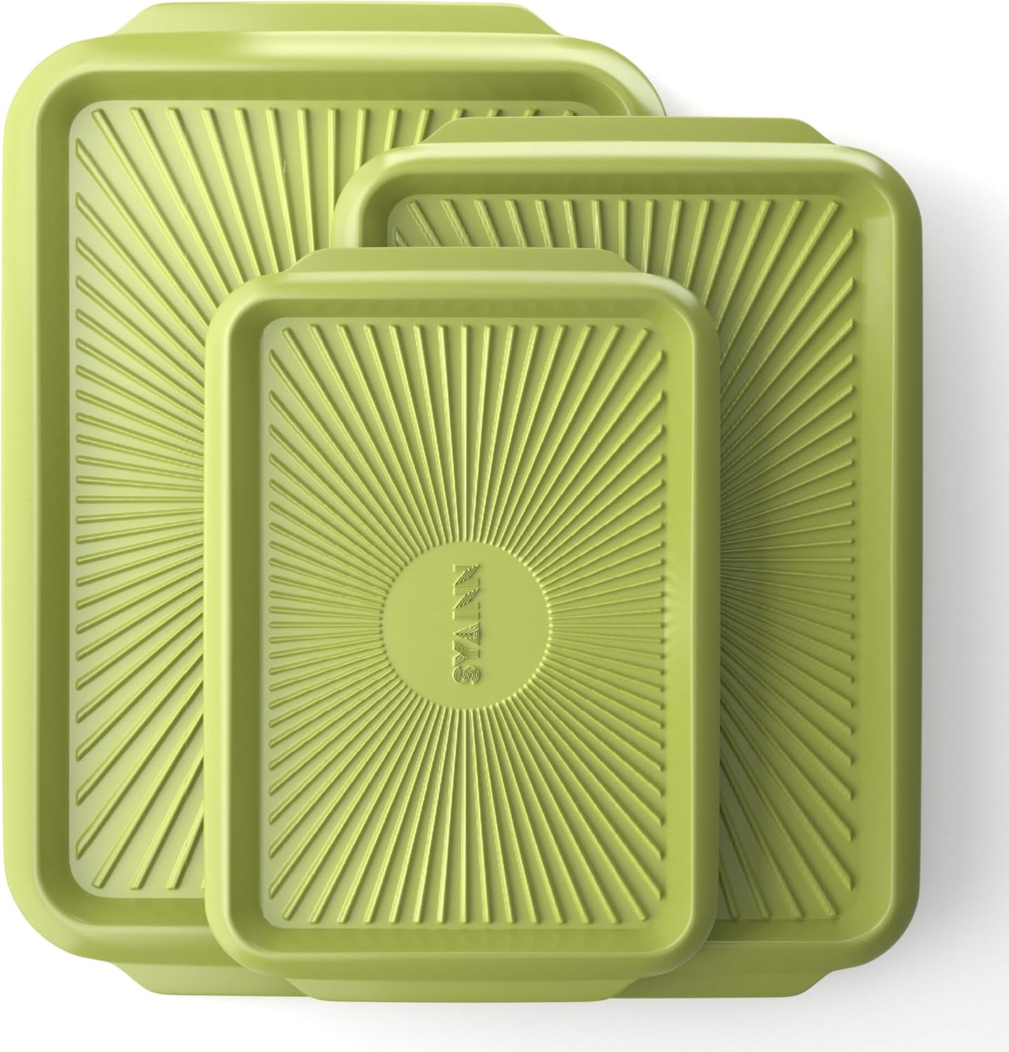 SYAINN Non-stick Ceramic Baking Sheet Set, 3 Pieces- Aluminum Steel Cookie Sheets for Baking-Includes Half/Quarter/Jelly Roll Pans-Warp Resistant, Toxic, PTFE & PFOA Free-Grenoble Green